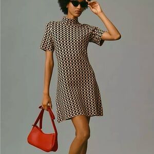 Anthropologie Mock-Neck Short-Sleeve Mini Shift Dress XL